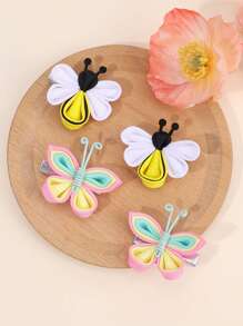 4pcs Cute Bee Butterfly Hair Clips For Girls Colorful Butterfly Bee Grosgrain Ribbon Bow Alligator Clips Cute Butterfly Bee Insect Barrettes Unique Vacation Hairpins Teens Hair Accessories