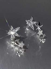 1 Pair Fashionable Minimalist Pentagram Rhinestone Drop Earrings For Women