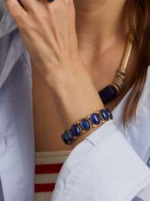 1 pulseira de resina oval com ombré azul turquesa, estilo vintage, banhada a cobre, ouro 18K, joias femininas