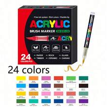 240/168/120/72/60/48/36/24/12 Color Direct Liquid Acrylic Marker Pens, Students Use Art Professional Drawing Drawing Color Soft-Head Marker Stackable Diy Graffiti Coloring Book Coloring Pen Can Draw Glass Stone Waterproof Body Painting Brush Christmas Gift, Back To School Gifts - Multicolor - View 24