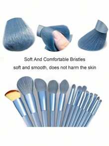 13pcs Makeup Brush Set + 2pcs Random Color/Shape Makeup Blender Sponge, Eyeshadow, Foundation, BB Cream, Concealer Brushes, Soft Makeup Tools For Women
