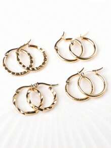 4 Pairs Gold Stainless Steel Hoop Earrings, Hypoallergenic Personalized Earrings Set For Women & Girls
