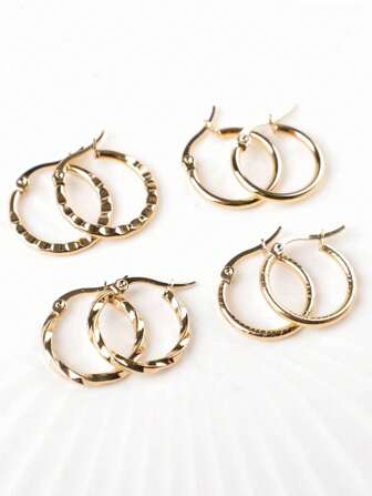 4 pares de pendientes aro de acero inoxidable dorados, conjunto de pendientes hipoalergénicos personalizados para mujeres y niñas