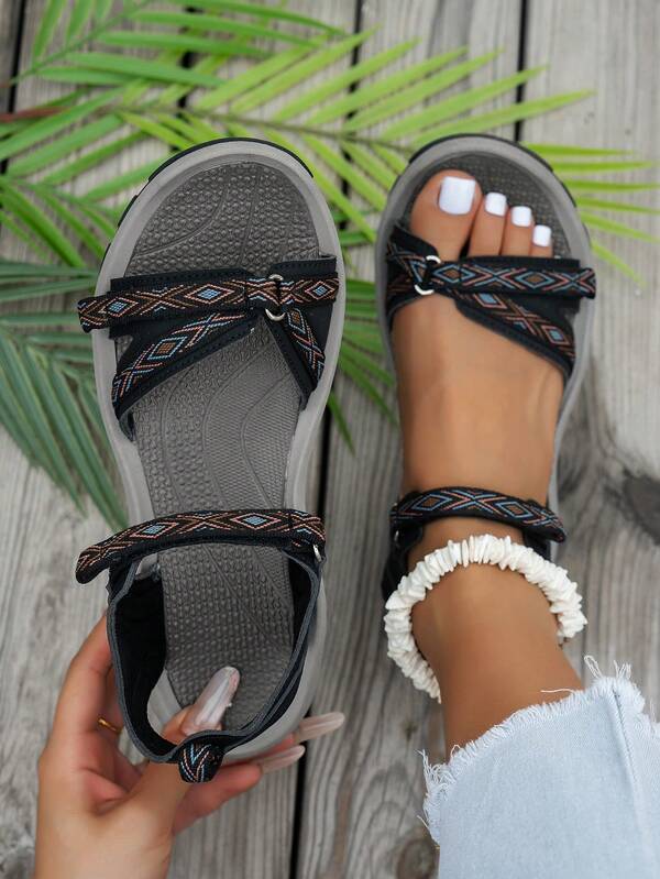Women's Sport Sandals, Soft And Comfortable Soles, Minimalist Dual Strap Design On Uppers With Adjustable Hook & Loop Closure And Subtle Textured Patterns, Suitable For Commuting, Strolling, Casual Outings, Vacation, Beach, Summer