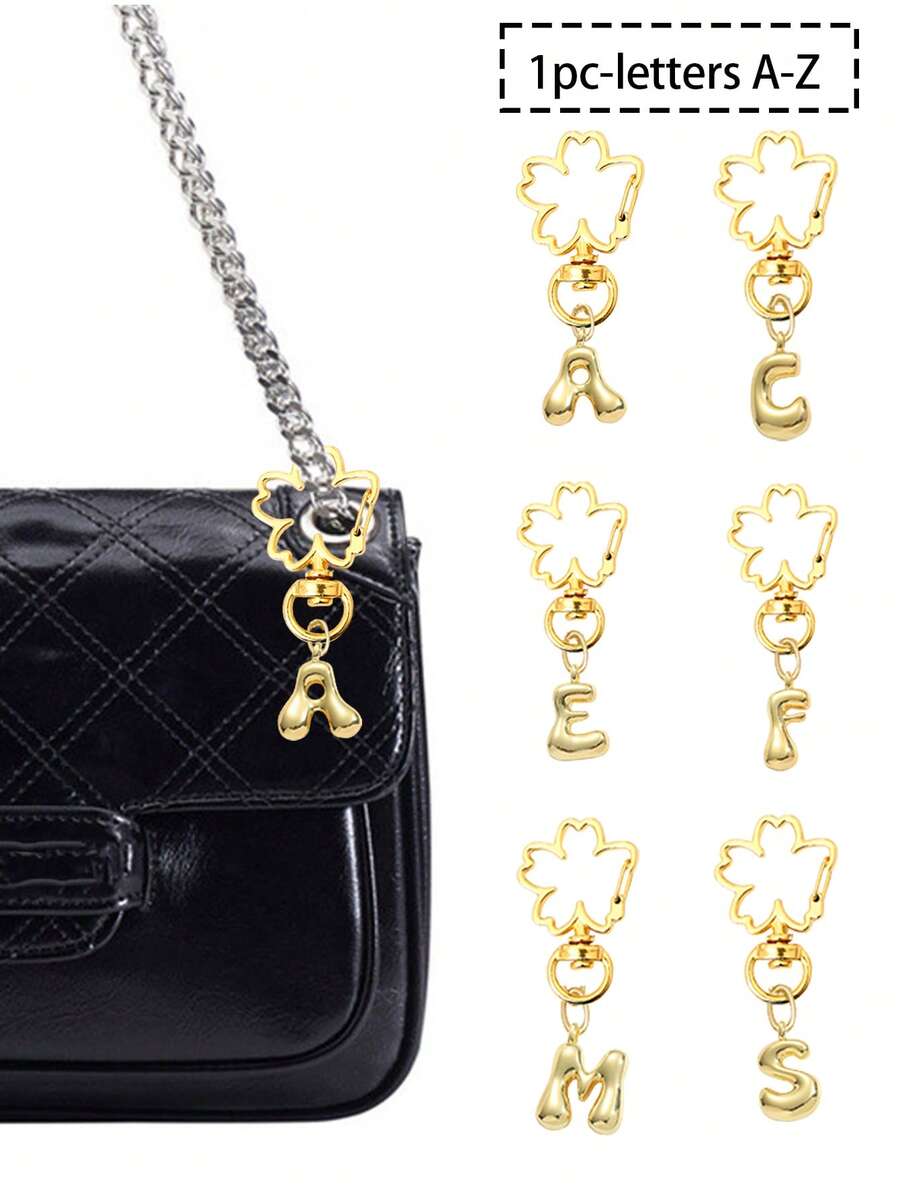 1pc Cute Bubble Alphabet Charm Bag Pendant - Flower Shape Keychain, High Quality Gold Letters A-Z, Shiny Alloy Bag And Backpack Pendant - Perfect Gift For Birthdays And Special Occasions, Keychain Ring Bag Backpack Pendant Car Pendant, Gift For Women And Girls, Wallet And Handbag Accessories, Bag Pendant, Best Gift For Lovers, Friends, Party Souvenirs