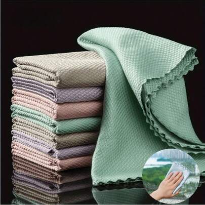 Magic Cleaning Cloth, Fish Scale Patterned Glass Cleaning Cloth, Magical Glass Cleaning Cloth, Absorbent And Non-Shedding, No Water Stains, Kitchen Dishcloth, Car Rearview Mirror Cleaning Cloth, Car Washing Towel, Bathroom Mirror Cleaning Cloth, Multi-Purpose