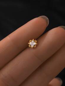 1Pc S925 Sterling Silver Asymmetrical Hypoallergenic Helix Piercing, Threaded Flat Back Stud Earrings, Hidden Rook/Cartilage/Conch/Tragus Mini Earring - Yellow Gold - View 6