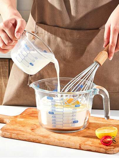 Copo medidor doméstico resistente ao calor e à prova de explosão para cozinha, copo medidor de mililitros com alça de escala, copo de vidro para bater ovos