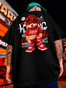 Oversized Streetwear T-Shirt Bear King Bear Red Street REF 7207 VEST NERD - 黑色 - 查看 1