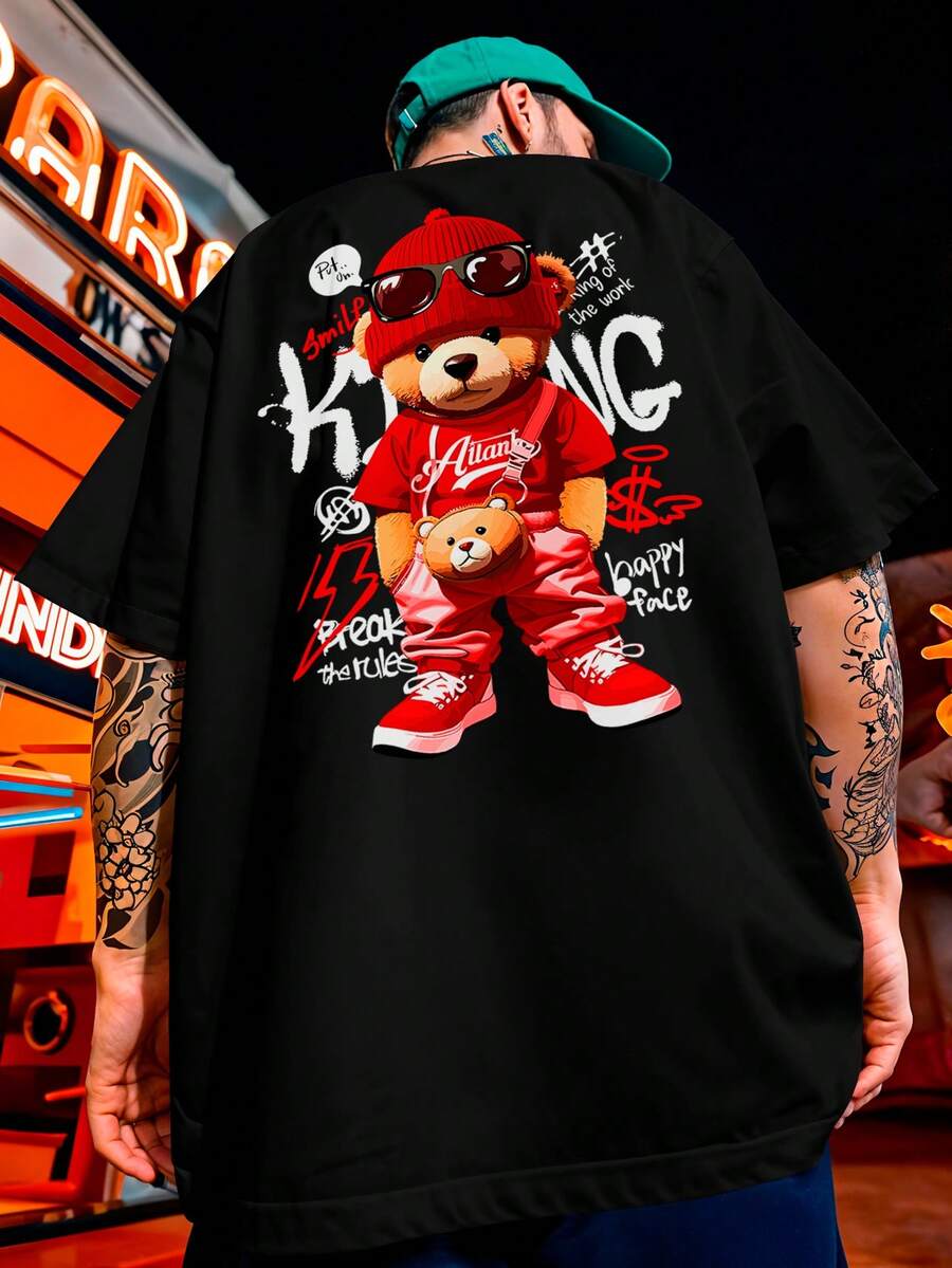 Oversized Streetwear T-Shirt Bear King Bear Red Street REF 7207 VEST NERD - 黑色 - 查看 1