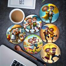 6 Stücke Holzuntersetzer, 3.94 Inch Paar-Design, hitzebeständige Holz Tischunterlagen, geeignet für Büro, Café, Feiertagsdekoration, ideal als Geschenk zu Weihnachten, Valentinstag, Thanksgiving, Vatertag und Muttertag, Feiertags-Dekoration, Wohndekoration