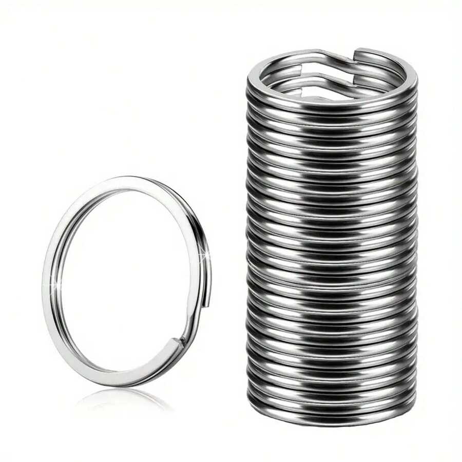 50/20 piezas Anillos para llaves, colgantes de llavero, ganchos planos para llavero, accesorios de anillo de llave (2,5 cm, 3,0 cm) - Plateado - Ver 1