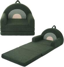 Blissful Diary Foldable Toddler Couch, 2-In-1 Comfy Toddler Chair & Lounger For Reading, Nap, Playroom, Kids Couch Sofa For 1 2 3+ Year Old Girls Boys Birthday Gift, Light Gray Arclet - Dark Green Arc - View 1