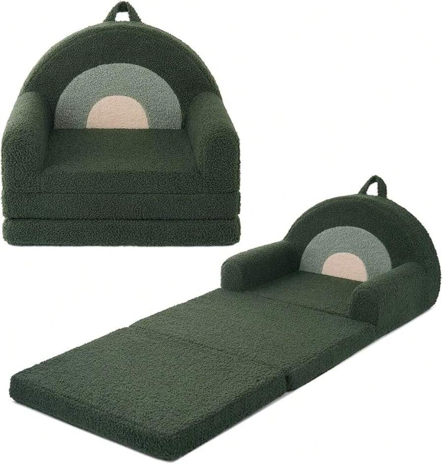 Blissful Diary Foldable Toddler Couch, 2-In-1 Comfy Toddler Chair & Lounger For Reading, Nap, Playroom, Kids Couch Sofa For 1 2 3+ Year Old Girls Boys Birthday Gift, Light Gray Arclet - Dark Green Arc - View 1