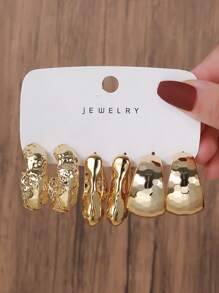 6pcs/Set Fashion CCB Spiral Braided C-Shape Geometric Design Earring Set, Suitable For Women's Daily Or Beach Wear