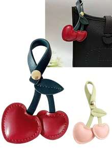 乡村风格樱桃钥匙扣，PU皮革钥匙扣吊饰，时尚包包吊坠小礼物 - 紅色 - 查看 1
