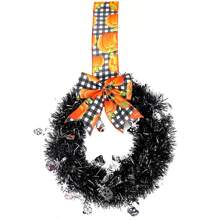 1 buc pandantiv cu fundă de Halloween, articole de decor pentru petrecere cu fantome, craniu dovleac, benzi colorate, inel artificial din ratan pentru ușă, decor de casă, decor de Halloween, decor de toamnă, decor de cameră, decor de toamnă