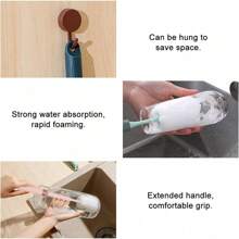 JUMRHFAN 3 Stücke Flaschenbürste, Bequemer Griff Flaschenreiniger mit Strohhalmreiniger, Verstellbarer Griff Schwamm Flaschenreinigungsbürste für Wasser Baby Bierflasche Becher (3 Farben)