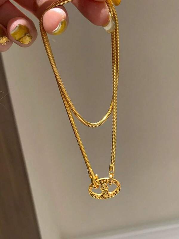 1 pièce Collier chaîne en forme d'os de serpent 120cm à double couche plaqué or 18 carats en acier inoxydable