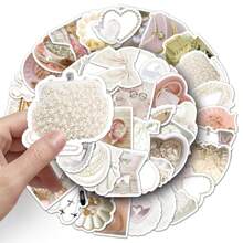 50pcs Soft White Faux Pearl Themed Stickers, Creative & Elegant For DIY Phone Case Decoration, Scrapbooking, School Supplies,Back To School