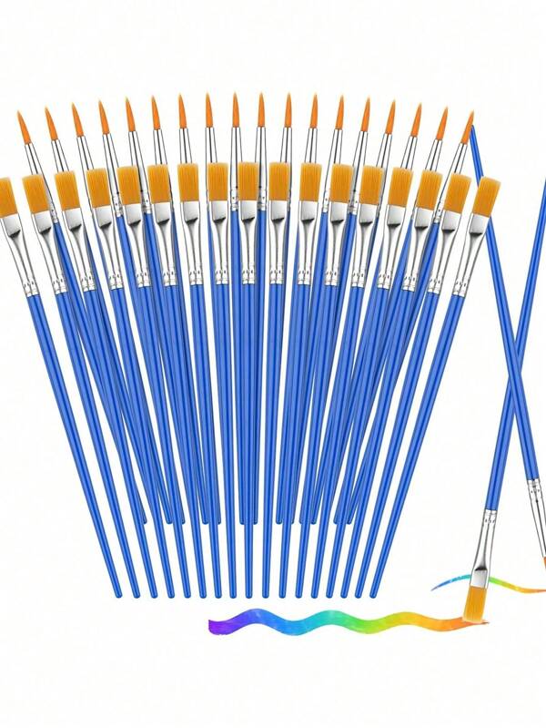 Set de 24 pinceles para niños y adultos - Cerdas de nailon duraderas, pinceles de artista para pintura acrílica/óleo/acuarela en lienzo, rostro, arte de uñas - Puntas planas y redondas surtidas (suministros de arte a granel)