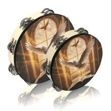 Peace Church Double Layer Hand Tambourine 8/10 Inch Hand Shake Tambourine Percussion Instrument Dance Hand Clap Drum Bible Pattern - Multicolor - View 8