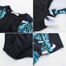 GRACE KARIN Women's Swimwear Rash Guard Short Sleeves Zip Front Round Neck One Piece Bathing Suit - Blue - View 5