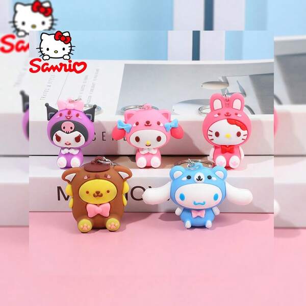 Sanrio 5 peças, Sanrio, desenho animado fofo, macio, fofo, gato, série de presente, Yugui, cachorro, boneca, chaveiro, pingente, bolsa, pingente, boneca, máquina de agarrar, presente, chaveiro fofo, adequado para dar como um pequeno presente, acessórios de carro, bolsa, pingente, mochila para escola