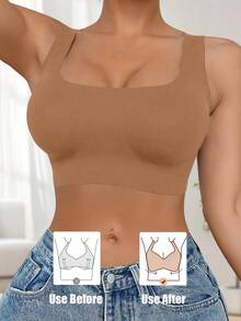 Comfy Bra Women Sexy Criss Cross Brown Bras Soft Cups Wireless Bralette U Neck Removable Padding Seamless Not Transparent Backless Lingerie Traceless Underwear Crop Tops Intimates Tank Top Training Bra Breathable Fabric Wide Straps Suitable For Party Wedding Or Dress For Fitness Yoga Running And Sports Venues