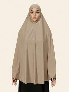 1 件女士加大码无袖纯色穆斯林速效头巾，宽松休闲头巾，Al-Amira、Khimar、、下巴遮盖设计，适合日常佩戴 - 藏藍色 - 查看 5
