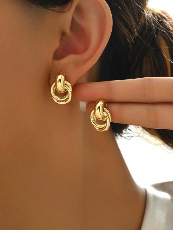 1 Pair Simple Fashion Creative Unique Design Gold Twist Hoop Earrings, Suitable For Daily Wear For Women