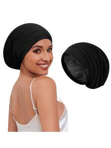 Women's Satin-Lined Sleep Cap, Adjustable Elastic Turban Hat - A - View 3