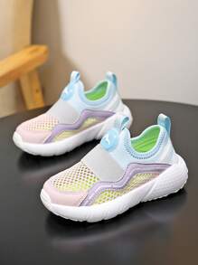 Zapatillas para niños de primavera/otoño, con diseño de malla individual ligero y con cierre deslizante, transpirable y cómoda con puntera anti-colisión, adecuada para uso diario y deportivo