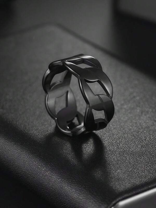 Bague chaîne cubaine en acier de titane noir avec découpe et ajourée pour hommes et femmes. Bijou de groupe hip-hop, rock, rap Y2K