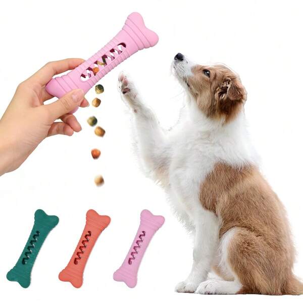1pc Bone Shaped Interactive Dog Treat Dispensing Toy, Slow Feeder Ball, Dog Puzzle Toy, Chew Toy, Hollow Bone, Suitable For Small Dogs Teething & Boredom Relief, Pet Chew Ball