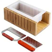 Molde de Silicone Retangular Flexível Grande de 42 onças, Kit de Fabricação de Sabonete Artesanal com Caixa de Madeira, Raspador Ondulado e Reto de Aço Inoxidável, e Cortador, Suprimentos para Fabricação de Sabonete Caseiro