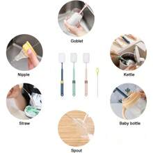 JUMRHFAN 3 Stücke Flaschenbürste, Bequemer Griff Flaschenreiniger mit Strohhalmreiniger, Verstellbarer Griff Schwamm Flaschenreinigungsbürste für Wasser Baby Bierflasche Becher (3 Farben)