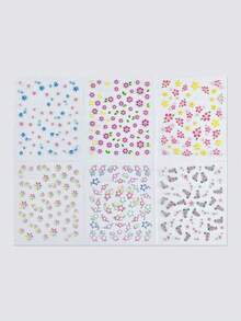 6张彩色可爱花朵元素指甲贴纸送礼卡通美甲贴纸儿童女孩DIY美甲用品儿童礼物 - 彩色 - 查看 6