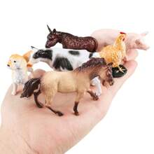 6/12 PCS Farm Poultry Animal Model Toys, Children's Education Toys For Chickens, Ducks, Geese, Sheep, Horses, Cows, Cats And Dogs, Halloween And Christmas Birthday Gifts