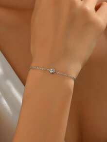 1pc Fashion Stainless Steel Rhinestone Decor Bracelet For Women For Daily Decoration - Silver - View 2