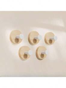 Minimalist Wooden Style, Suitable For Bedroom, Bathroom, Foyer And Other Scenes, Retains Natural Wood Tone, No Excessive Patterns, Compact Hook Shape, Smooth Edges, Wall-Mounted Hanging Hooks Won't Damage Walls, Strong Adhesive Bathroom Hooks, Hanging Clothes Rack, Wall-Mounted Wooden Hooks, No Drilling Required