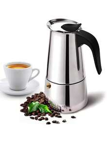 Cafetera italiana, moka italiana, 2/4/6/9/12 tazas (taza de espresso = 50 ml), cafetera clásica de acero inoxidable, apta para cocina de inducción/fuego abierto, cafetera de acero inoxidable, cafetera moka italiana, cafetera eléctrica portátil europea, suministros para acampar, fácil de transportar, suministros de cocina