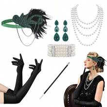 D EXCEED 6 件女式 1920 年代轻佻女郎套装，带头带串珠项链耳环手套，适合复古婚礼服装配饰 | 盖茨比服装，适合万圣节、派对和单身派对 - 彩色 - 查看 14