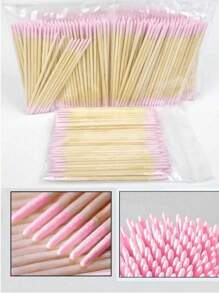 100 pièces/300 pièces Bâtonnets double-tête pour enlever le vernis à ongles, outils de maquillage double-tête pointus pour les sourcils, bâtonnets de nettoyage de maquillage en bois