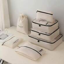 7-teiliges Polyester Reise-Aufbewahrungstascheset, minimalistischer Slogan-Grafik Gepäckpackorganisator für Reisezubehör, Herbstdekor für Zuhause, Reiseaufbewahrungstasche, Makeup-Tasche, Kosmetiktasche, Reise-Organizer, Makeup-Organizer mit großem Fassungsvermögen, Makeup-Koffer, für Lippenstifte, Pinsel, Hautpflege, Handy, Münzen, Kleinteile, für Zuhause, Geschenke, Urlaub und Feste wie Halloween, Weihnachten, multifunktional, Boho-Vibes