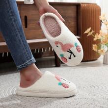 1 par de pantuflas interiores de dama suaves y mullidas, con diseño de animal de flamenco de dibujos animados y planta, de suela antideslizante, apropiadas para otoño e invierno