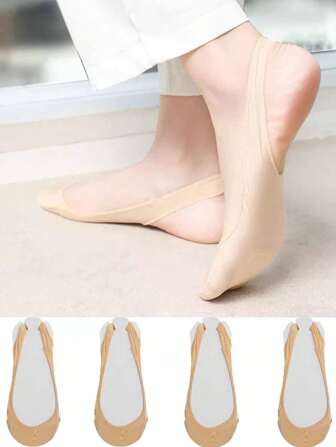 4 Pairs Half Palm Slingback Socks, Comfy Hollow Out Invisible Suspender Socks, Women's Stockings & Hosiery