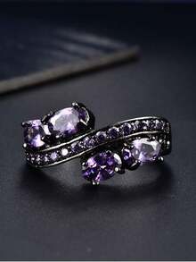 1 件优雅精致的紫色方晶锆石双排戒指，送给女友/情人节的礼物 - 紫色 - 查看 2
