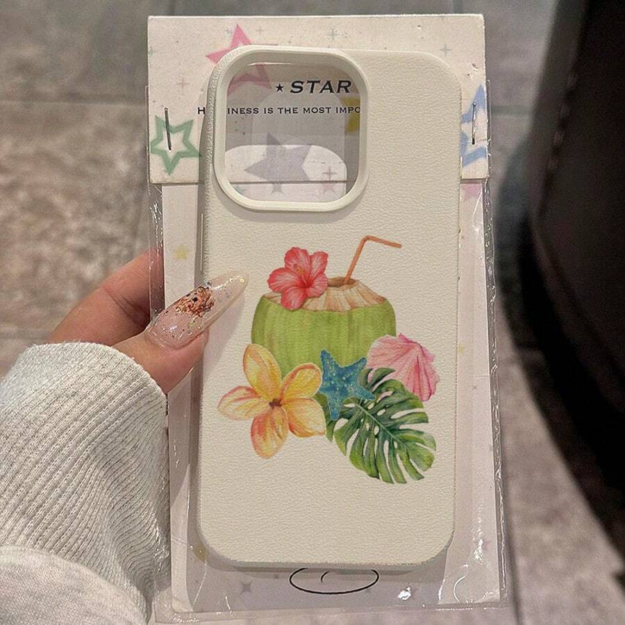 1pc TPU Material Fresh Flower, Coconut, Starfish Pattern Phone Case Compatible With Apple/ Phones - White - View 1