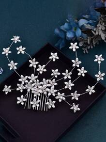 1pc Fashionable Alloy Flower Crystal Inlaid Hair Comb, Daily Hairstyle Versatile Headpiece Suitable For Wedding Bride/Bridesmaid And Party Events